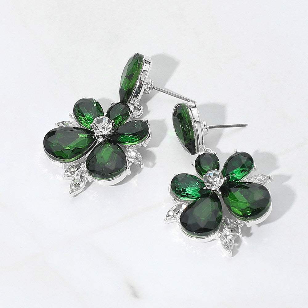 Teardrop Stone Flower Dangle Evening Earrings - Madeline Love - Flyclothing LLC
