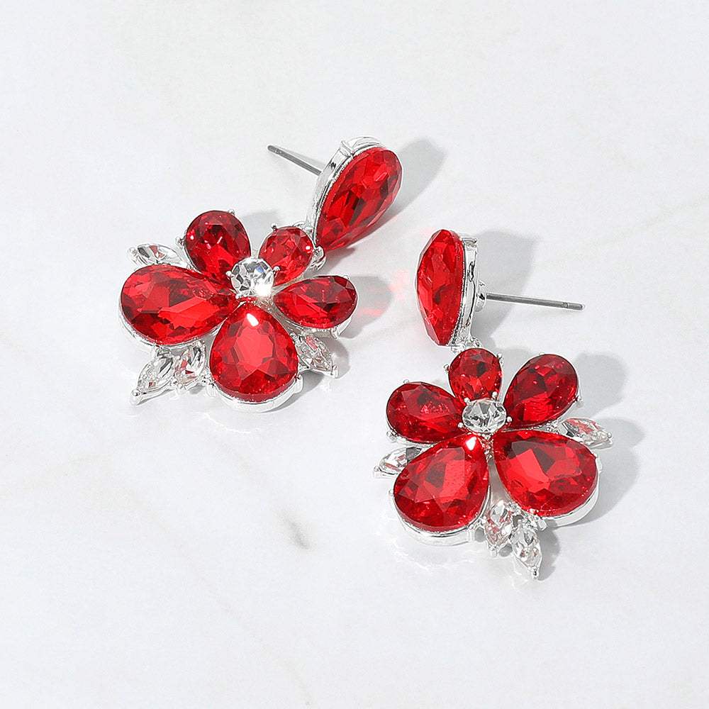 Teardrop Stone Flower Dangle Evening Earrings - Madeline Love - Flyclothing LLC
