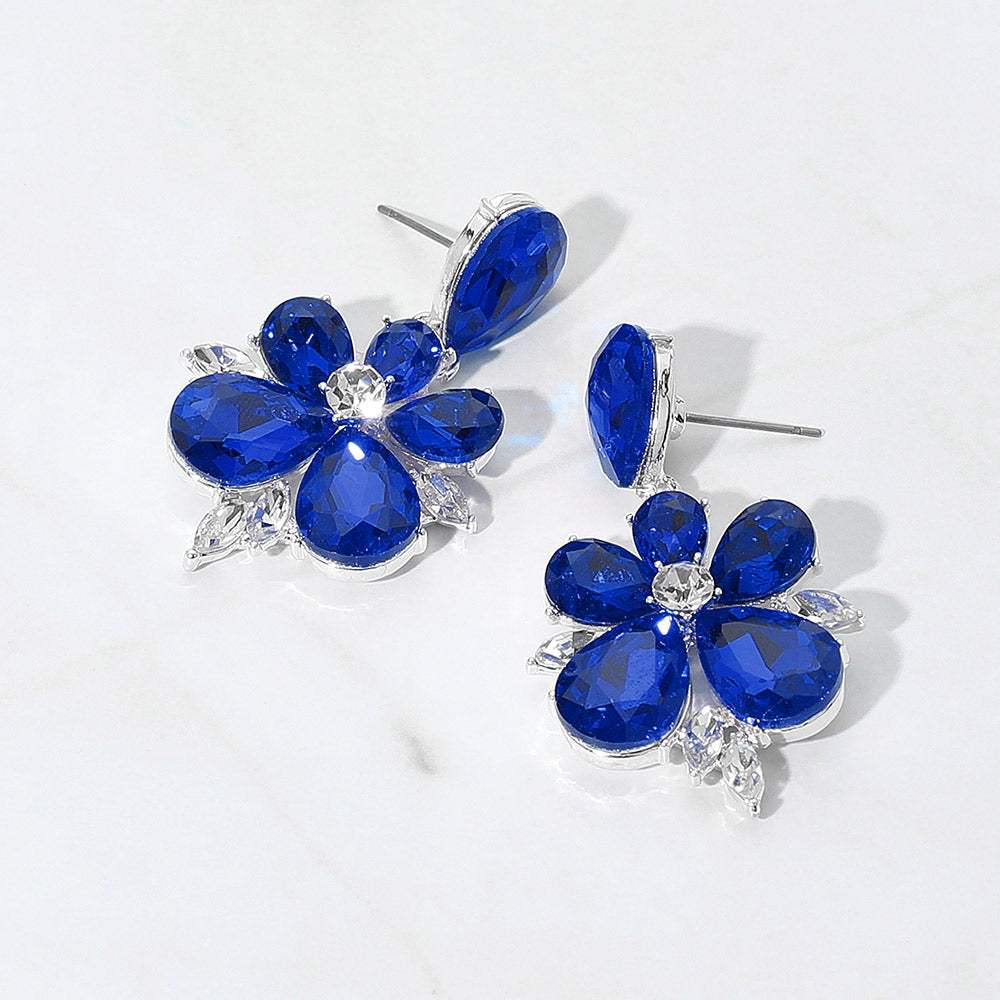 Teardrop Stone Flower Dangle Evening Earrings - Madeline Love - Flyclothing LLC