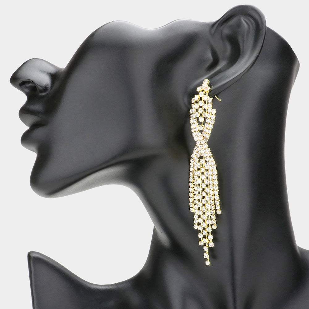 Dropped Rhinestone Dangle Evening Earrings - Madeline Love - Flyclothing LLC