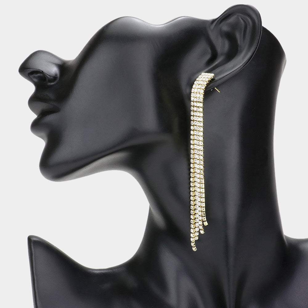 Rhinestone Linear Dangle Evening Earrings - Madeline Love - Flyclothing LLC