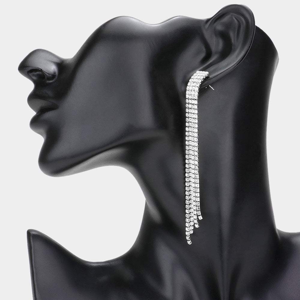 Rhinestone Linear Dangle Evening Earrings - Madeline Love - Flyclothing LLC