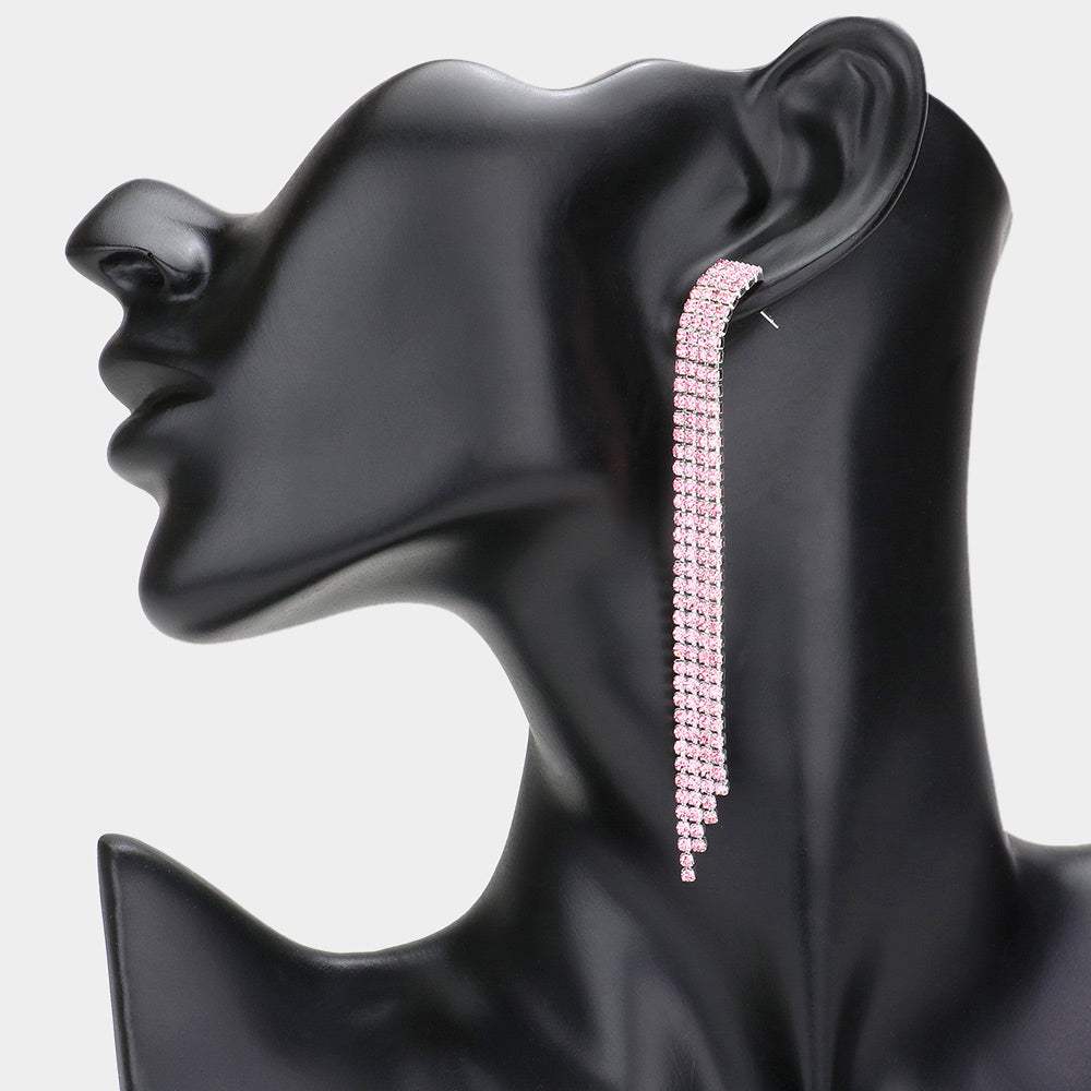 Rhinestone Linear Dangle Evening Earrings - Madeline Love - Flyclothing LLC