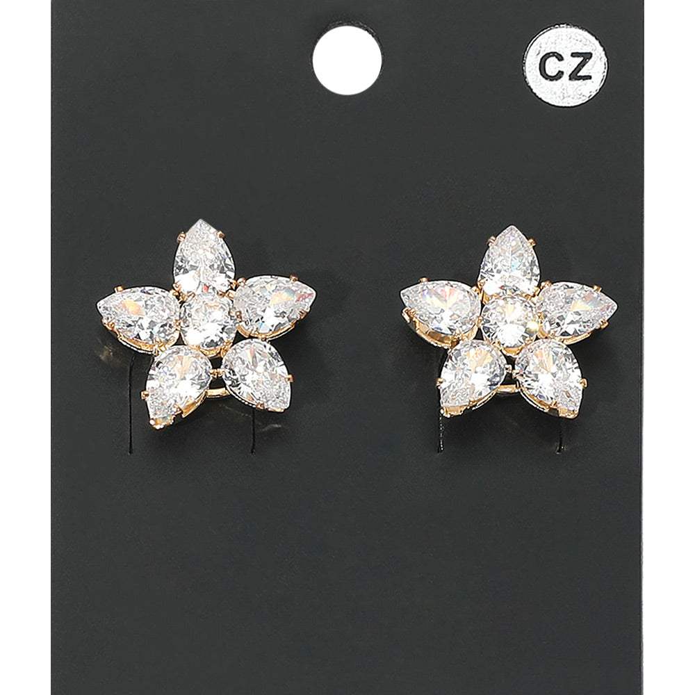 Flower CZ Stone Cluster Stud Evening Earrings - Madeline Love - Flyclothing LLC