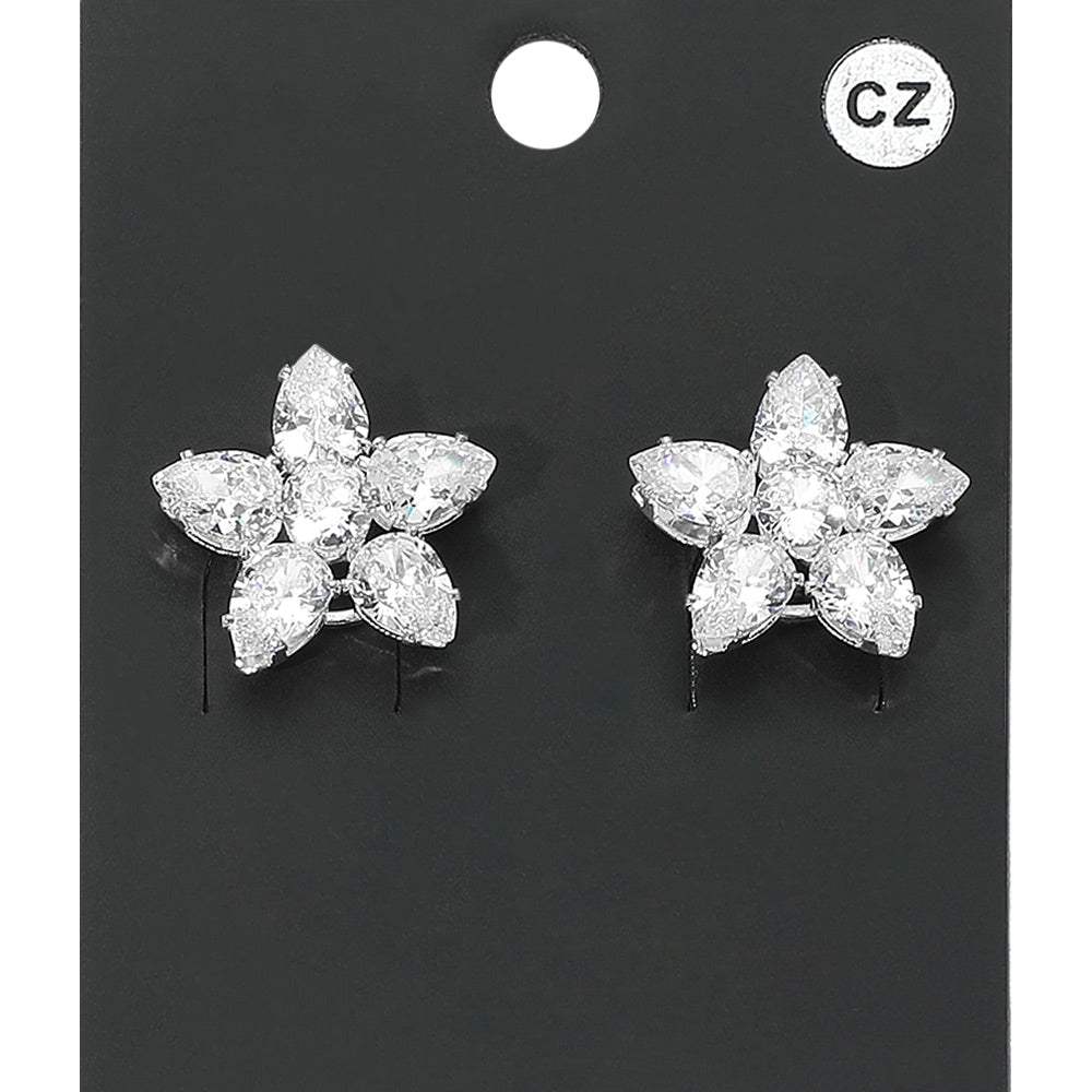 Flower CZ Stone Cluster Stud Evening Earrings - Madeline Love - Flyclothing LLC