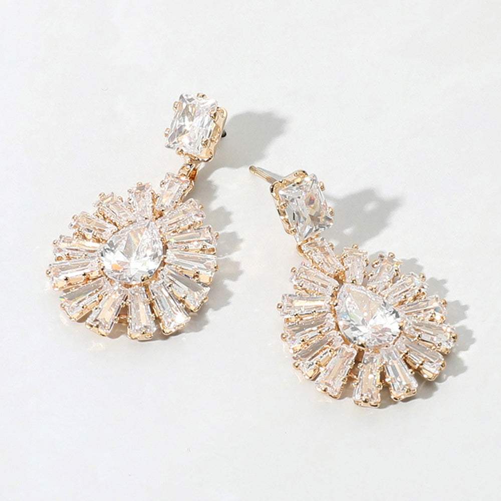 Baguette Stone Rim Teardrop CZ Stone Cluster Dangle Evening Earrings - Madeline Love - Flyclothing LLC