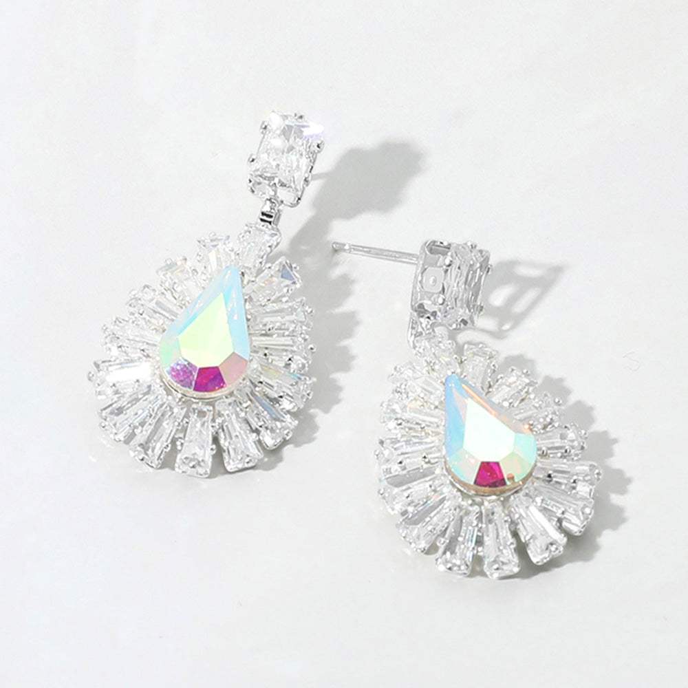 Baguette Stone Rim Teardrop CZ Stone Cluster Dangle Evening Earrings - Madeline Love - Flyclothing LLC