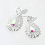 Baguette Stone Rim Teardrop CZ Stone Cluster Dangle Evening Earrings - Madeline Love - Flyclothing LLC