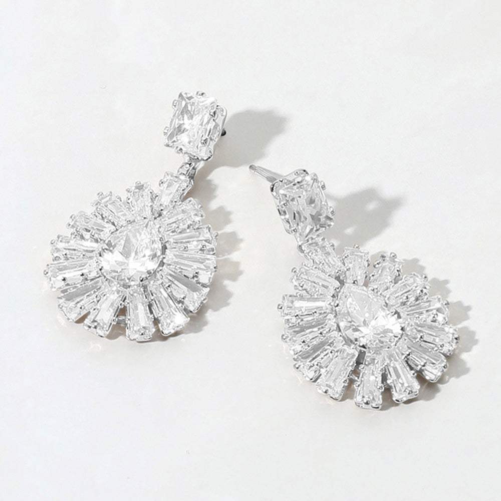 Baguette Stone Rim Teardrop CZ Stone Cluster Dangle Evening Earrings - Madeline Love - Flyclothing LLC