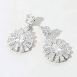Baguette Stone Rim Teardrop CZ Stone Cluster Dangle Evening Earrings - Madeline Love - Flyclothing LLC
