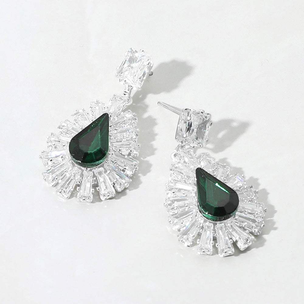 Baguette Stone Rim Teardrop CZ Stone Cluster Dangle Evening Earrings - Madeline Love - Flyclothing LLC