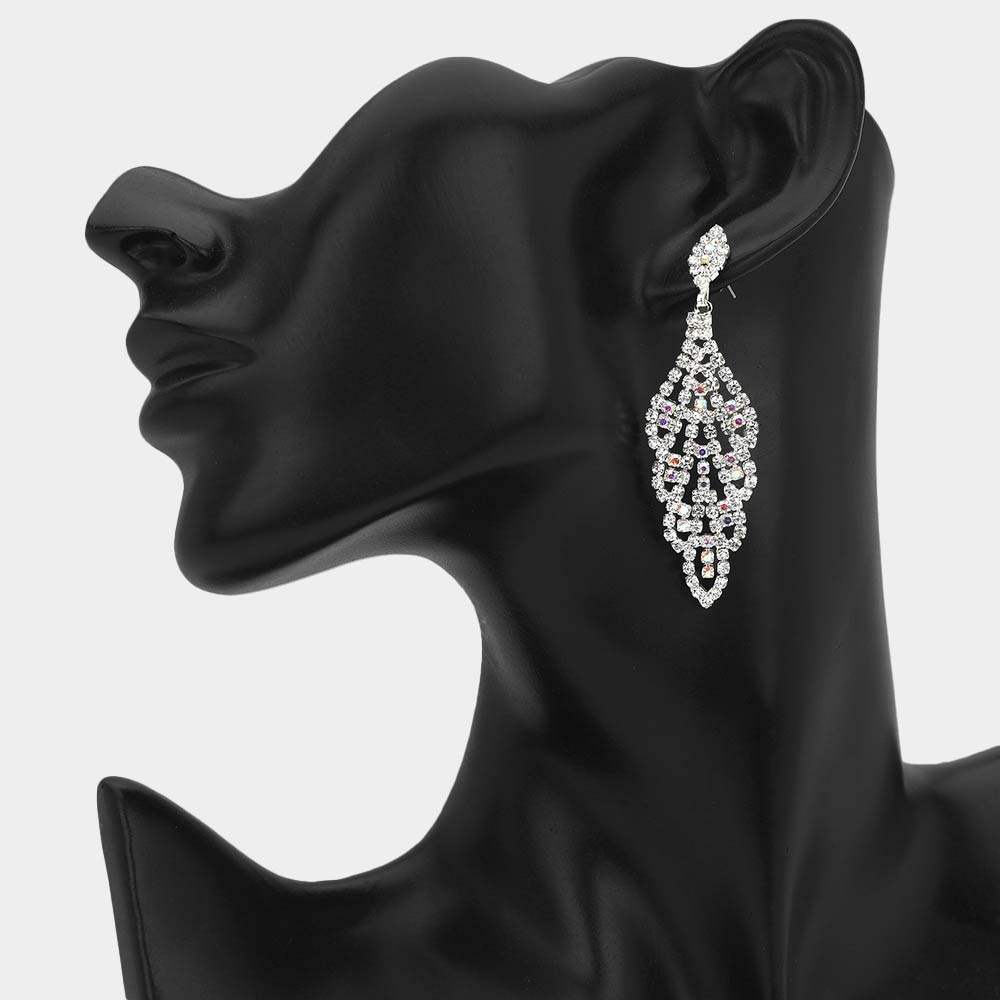 Rhinestone Pave Leaf Drop Evening Earrings - Madeline Love - Flyclothing LLC