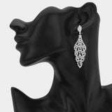 Rhinestone Pave Leaf Drop Evening Earrings - Madeline Love - Flyclothing LLC