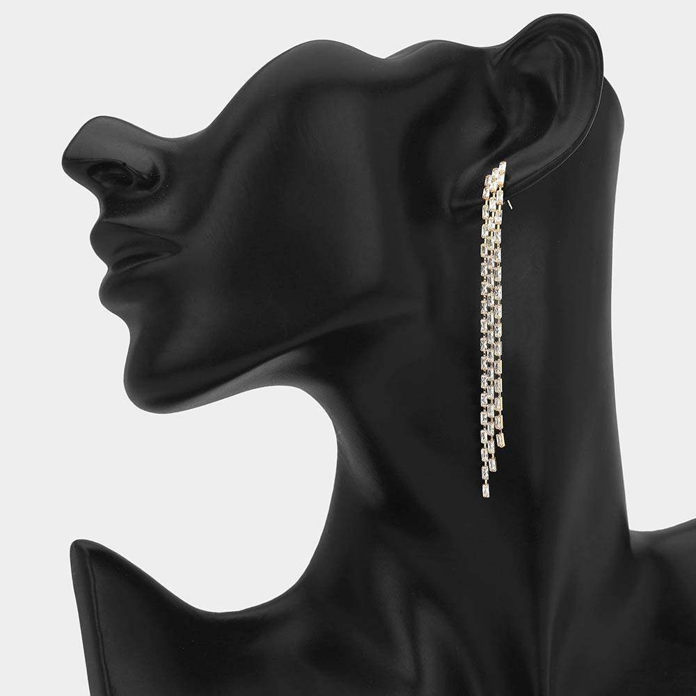 Rhinestone Pave Linear Drop Fringe Evening Earrings - Madeline Love - Flyclothing LLC