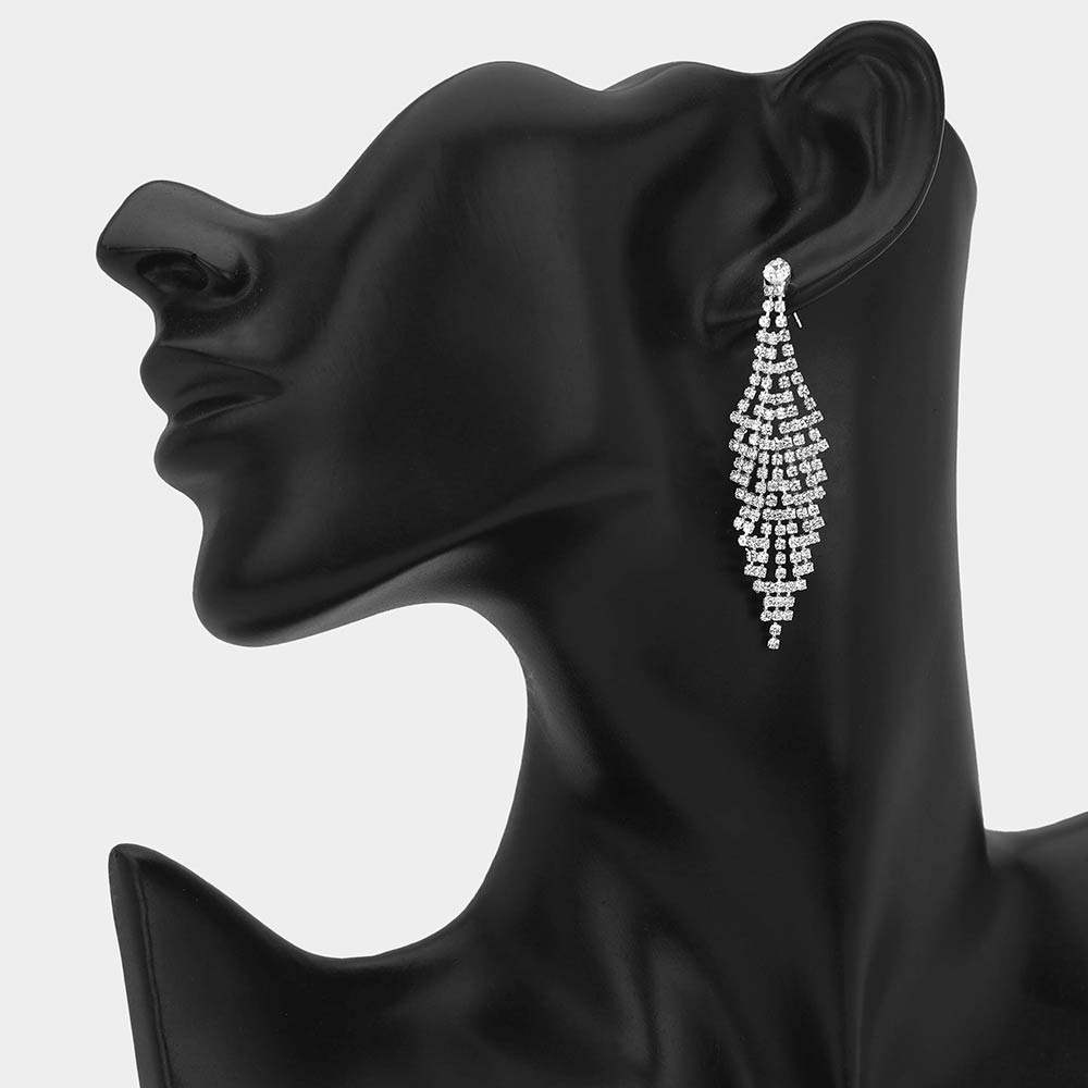 Rhinestone Pave Tiered Drop Evening Earrings - Madeline Love - Flyclothing LLC