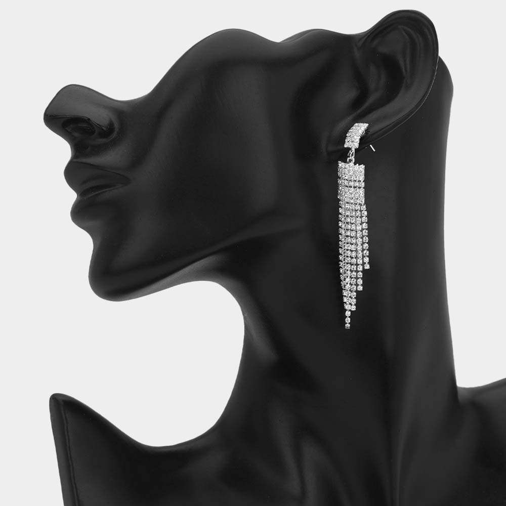 Rhinestone Pave Fringe Drop Earrings - Madeline Love - Flyclothing LLC