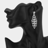 Rhinestone Pave Leaf Pattern Drop Evening Earrings - Madeline Love - Flyclothing LLC