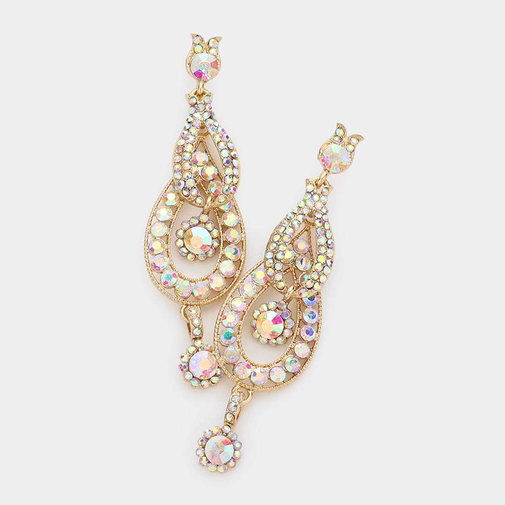 Crystal Rhinestone Rosette Dangle Evening Earrings - Madeline Love - Flyclothing LLC