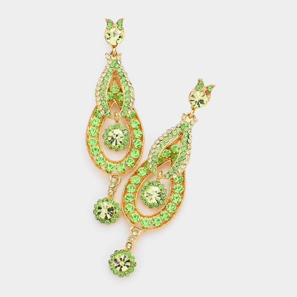 Crystal Rhinestone Rosette Dangle Evening Earrings - Madeline Love - Flyclothing LLC