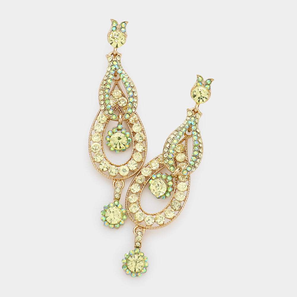 Crystal Rhinestone Rosette Dangle Evening Earrings - Madeline Love - Flyclothing LLC