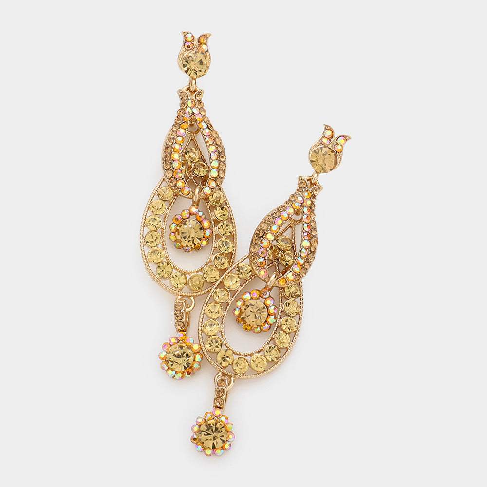 Crystal Rhinestone Rosette Dangle Evening Earrings - Madeline Love - Flyclothing LLC