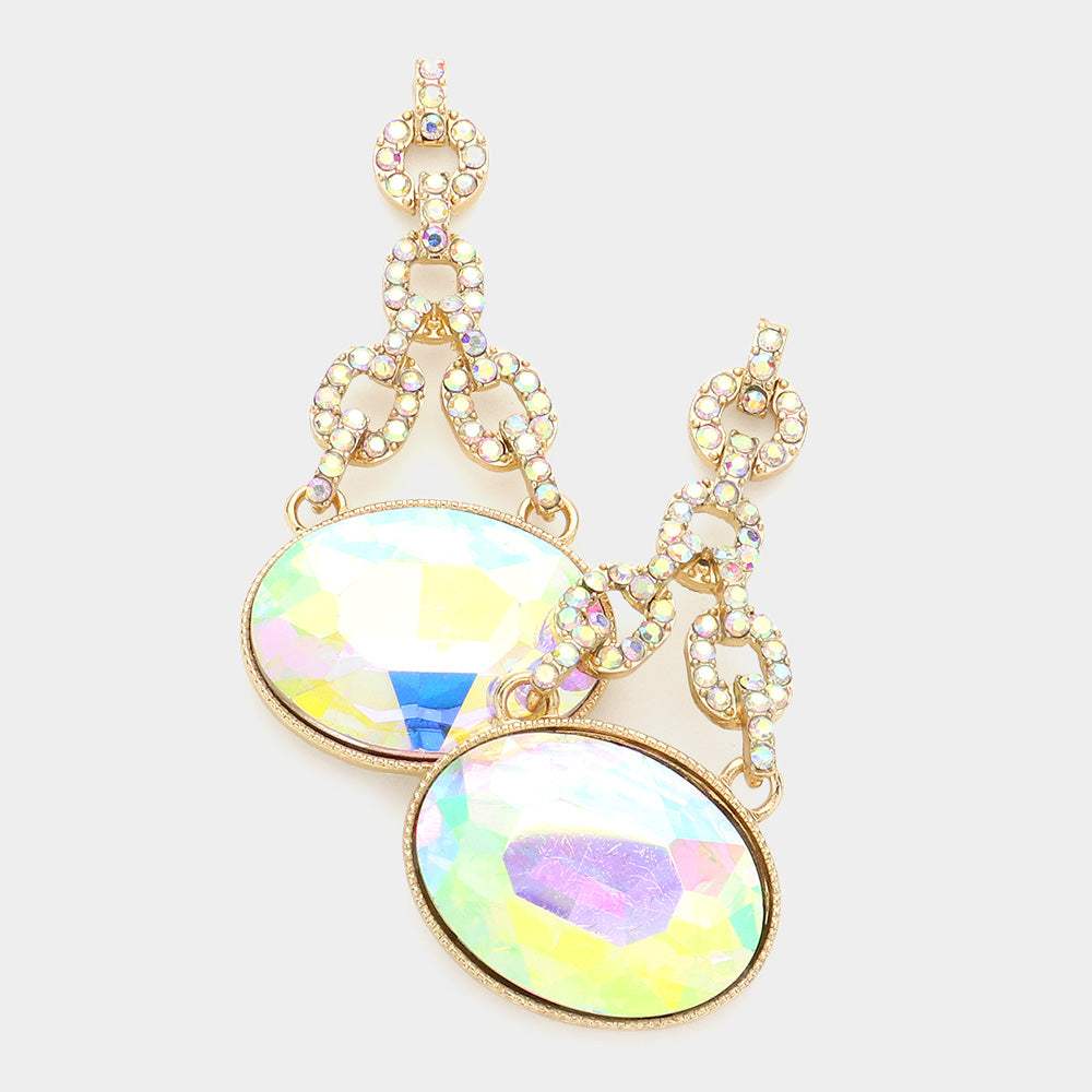 Oval Rhinestone Ornate Evening Earrings - Madeline Love - Flyclothing LLC