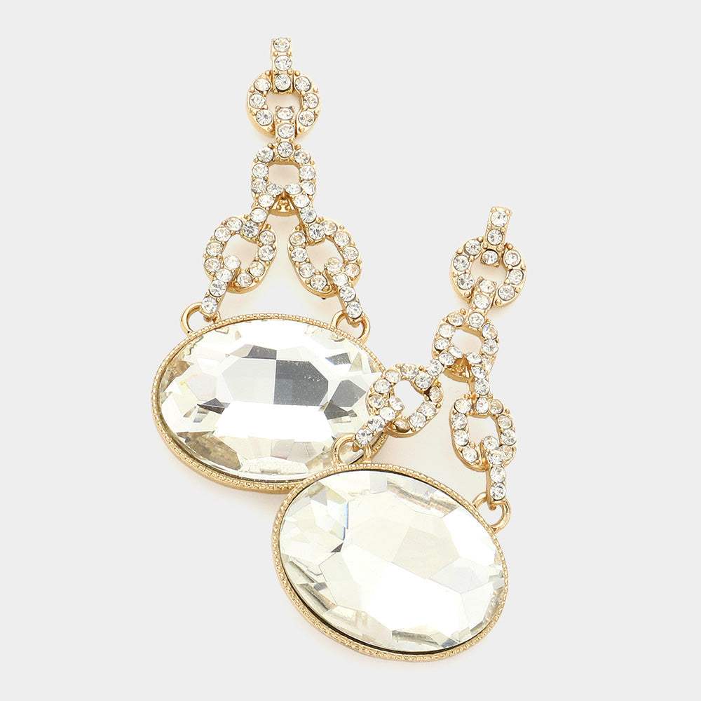Oval Rhinestone Ornate Evening Earrings - Madeline Love - Flyclothing LLC