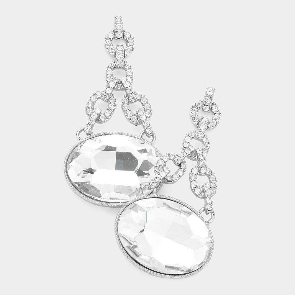 Oval Rhinestone Ornate Evening Earrings - Madeline Love - Flyclothing LLC