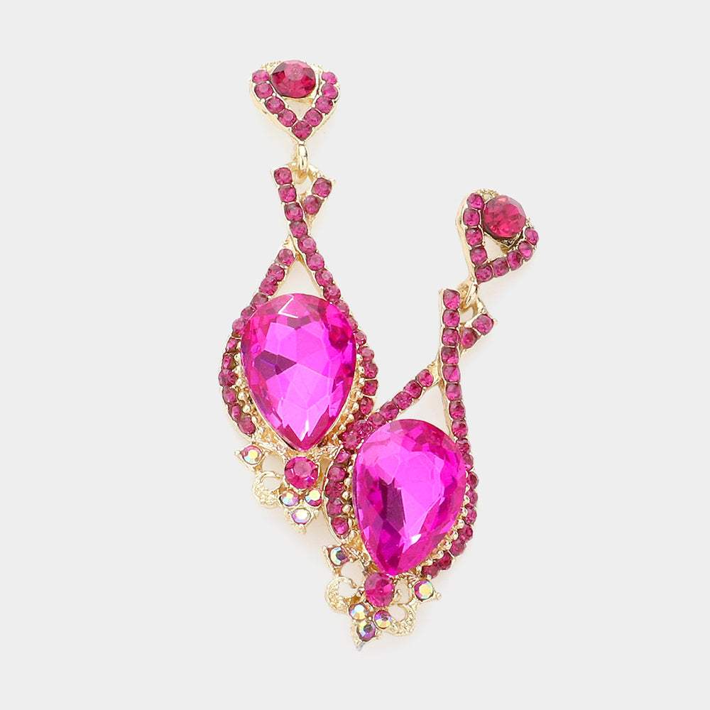 Crystal Rhinestone Teardrop Evening Earrings - Madeline Love - Flyclothing LLC