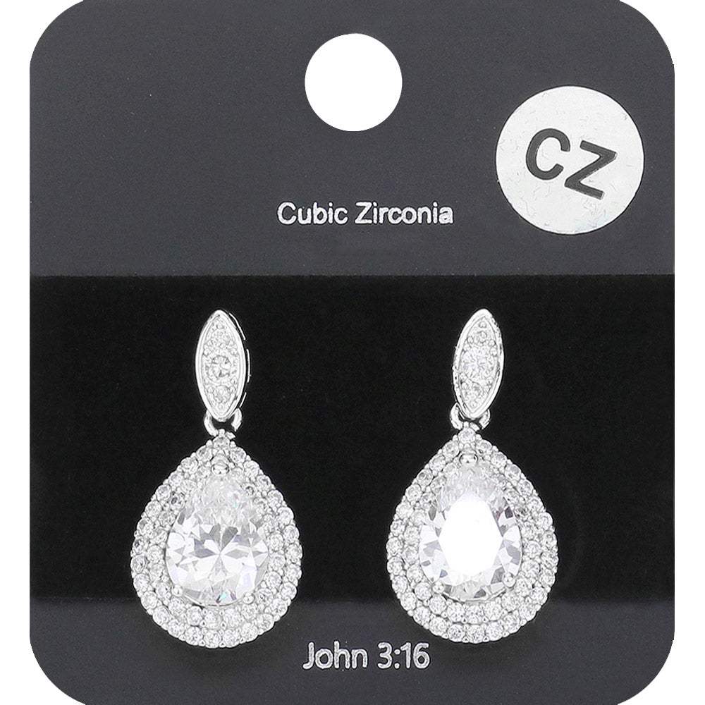 CZ Teardrop Dangle Evening Earrings - Madeline Love - Flyclothing LLC