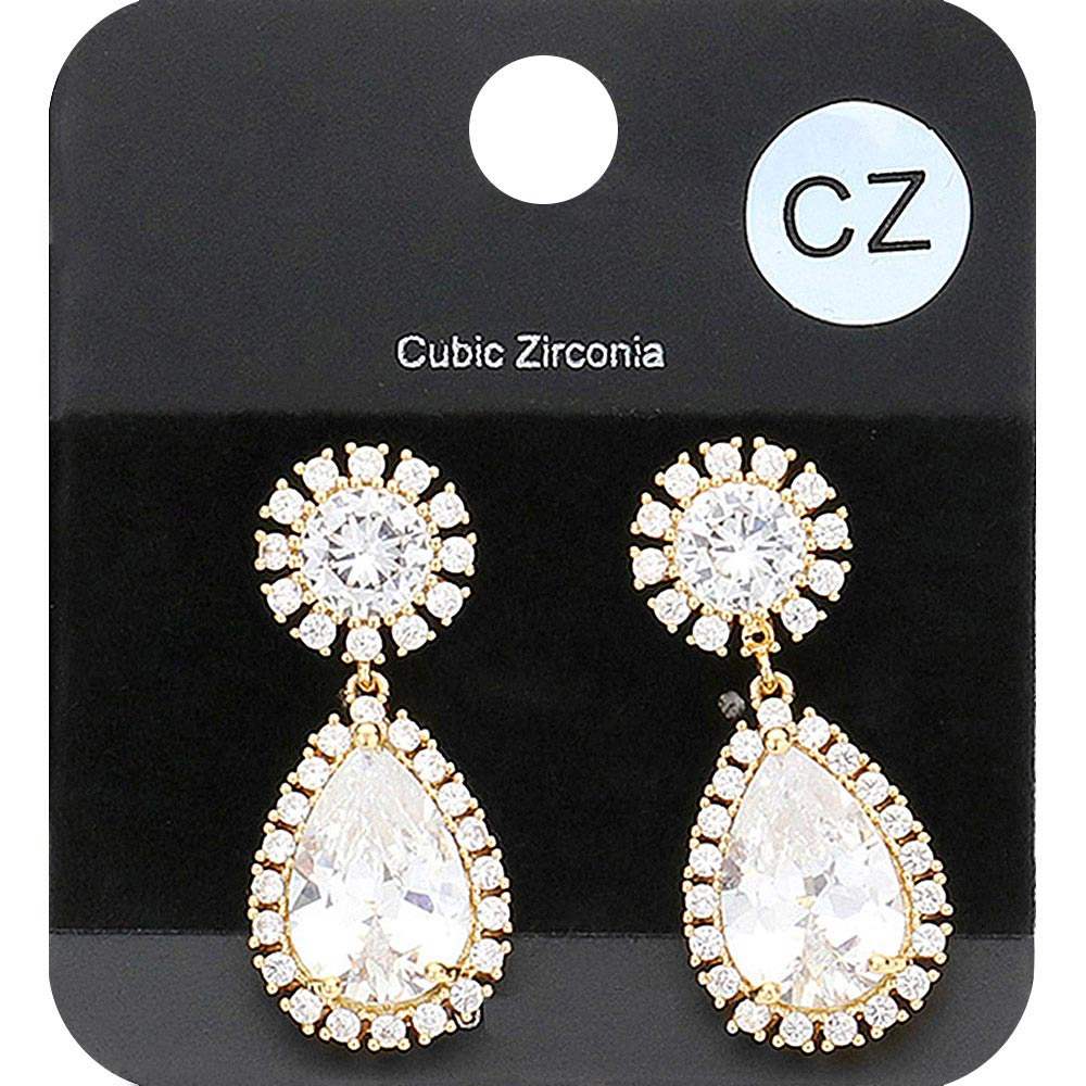 CZ Teardrop Stone Dangle Evening Earrings - Madeline Love - Flyclothing LLC