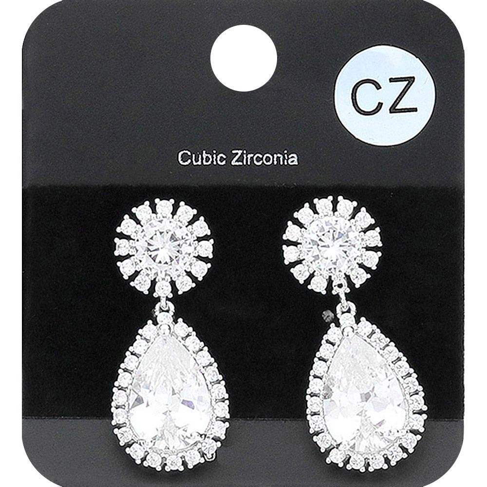 CZ Teardrop Stone Dangle Evening Earrings - Madeline Love - Flyclothing LLC
