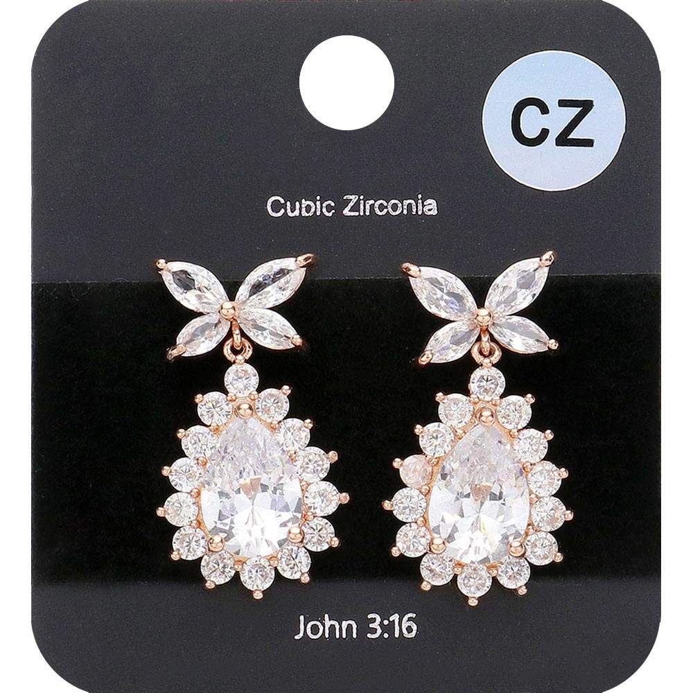 CZ Stone Butterfly Teardrop Dangle Evening Earrings - Madeline Love - Flyclothing LLC