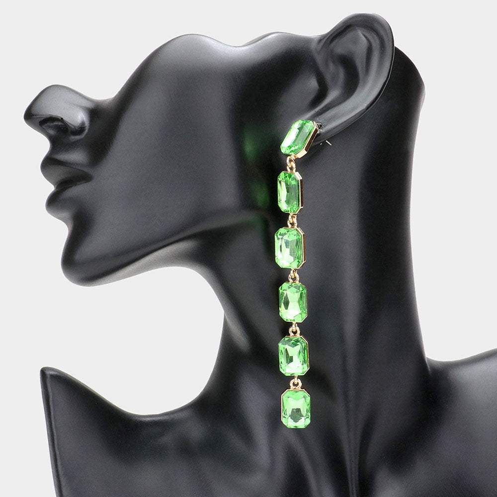 Emerald Cut Stone Link Dangle Evening Earrings - Madeline Love - Flyclothing LLC
