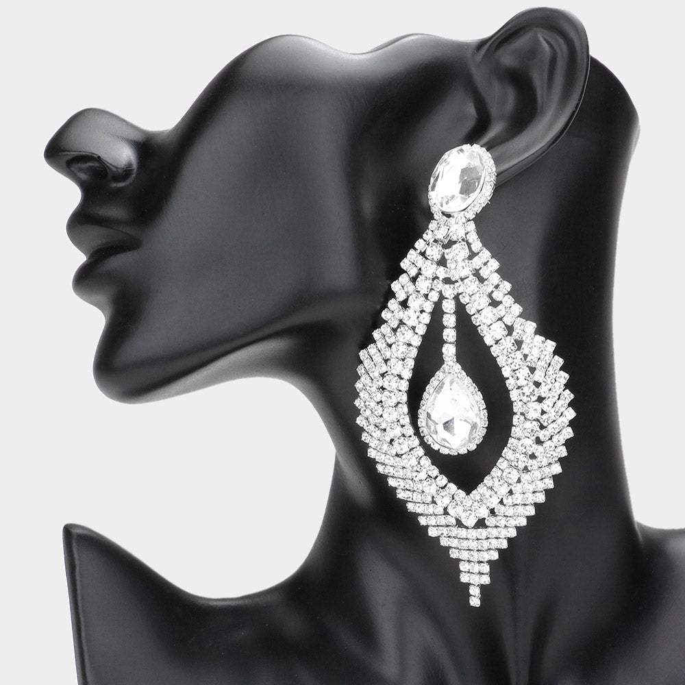 Glass Crystal Rhinestone Drop Evening Earrings - Madeline Love - Flyclothing LLC