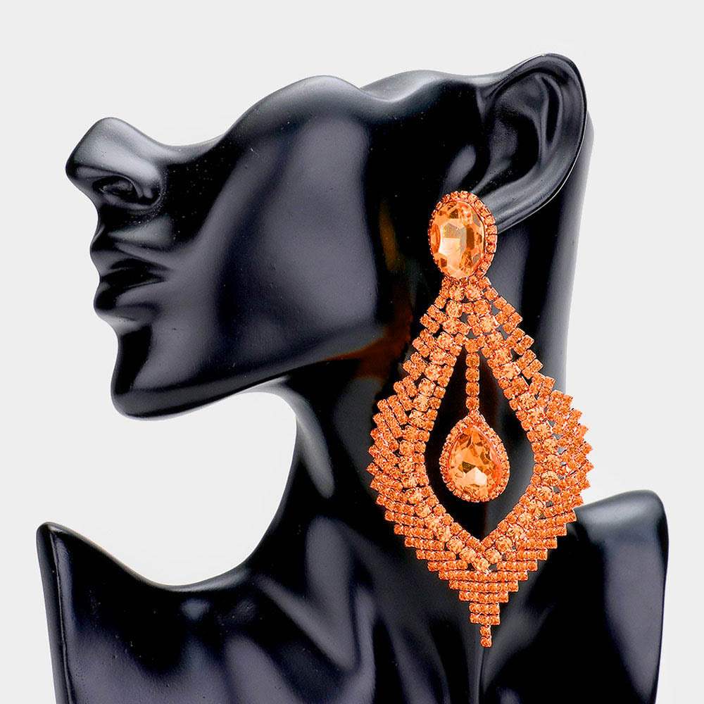 Glass Crystal Rhinestone Drop Evening Earrings - Madeline Love - Flyclothing LLC