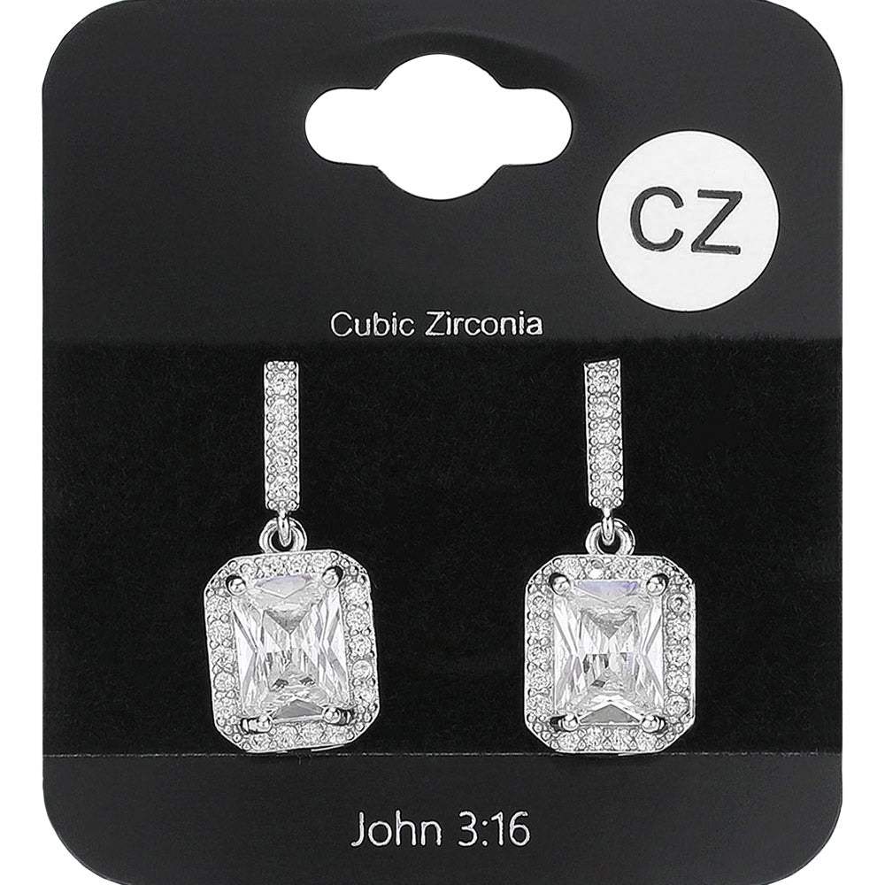Square CZ Stone Cluster Dangle Evening Earrings - Madeline Love - Flyclothing LLC