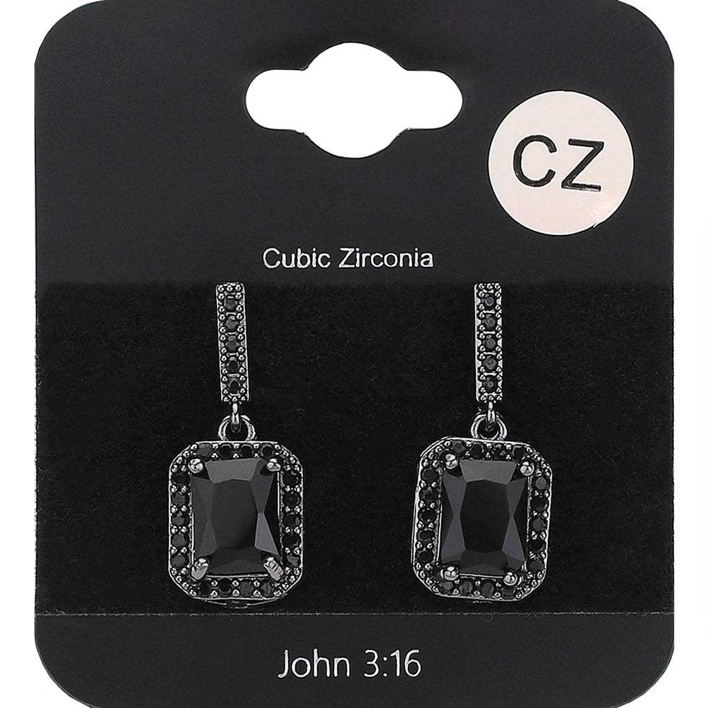 Square CZ Stone Cluster Dangle Evening Earrings - Madeline Love - Flyclothing LLC