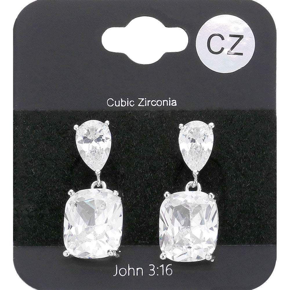 CZ Teardrop Rectangle Stone Cluster Dangle Evening Earrings - Madeline Love - Flyclothing LLC