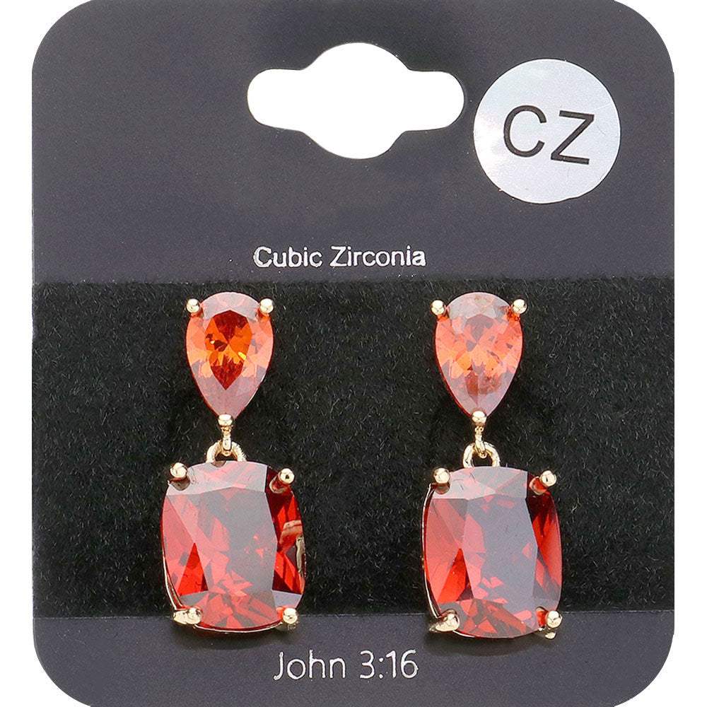 CZ Teardrop Rectangle Stone Cluster Dangle Evening Earrings - Madeline Love - Flyclothing LLC