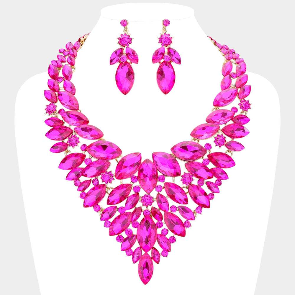 Marquise Stone Cluster Statement Evening Necklace - Madeline Love - Flyclothing LLC