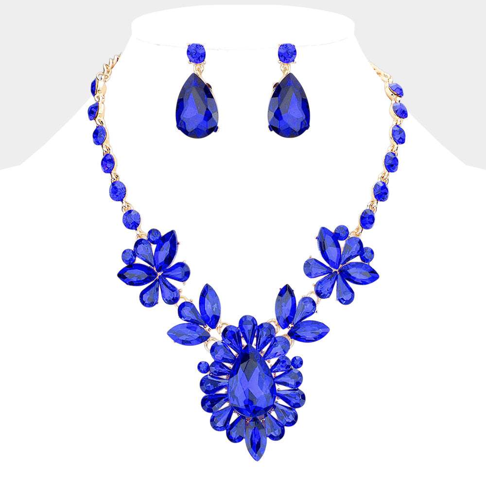 Teardrop Stone Cluster Evening Necklace - Madeline Love - Flyclothing LLC