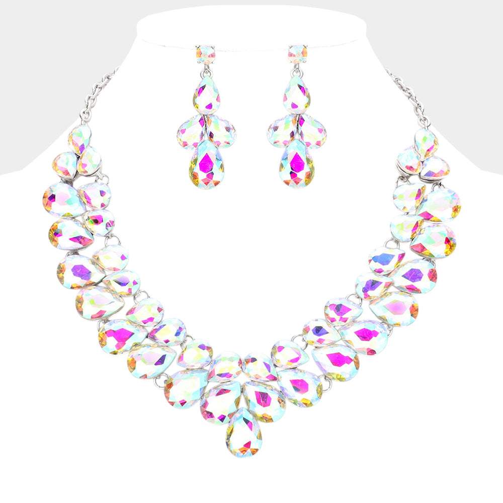 Teardrop Stone Cluster Evening Necklace - Madeline Love - Flyclothing LLC