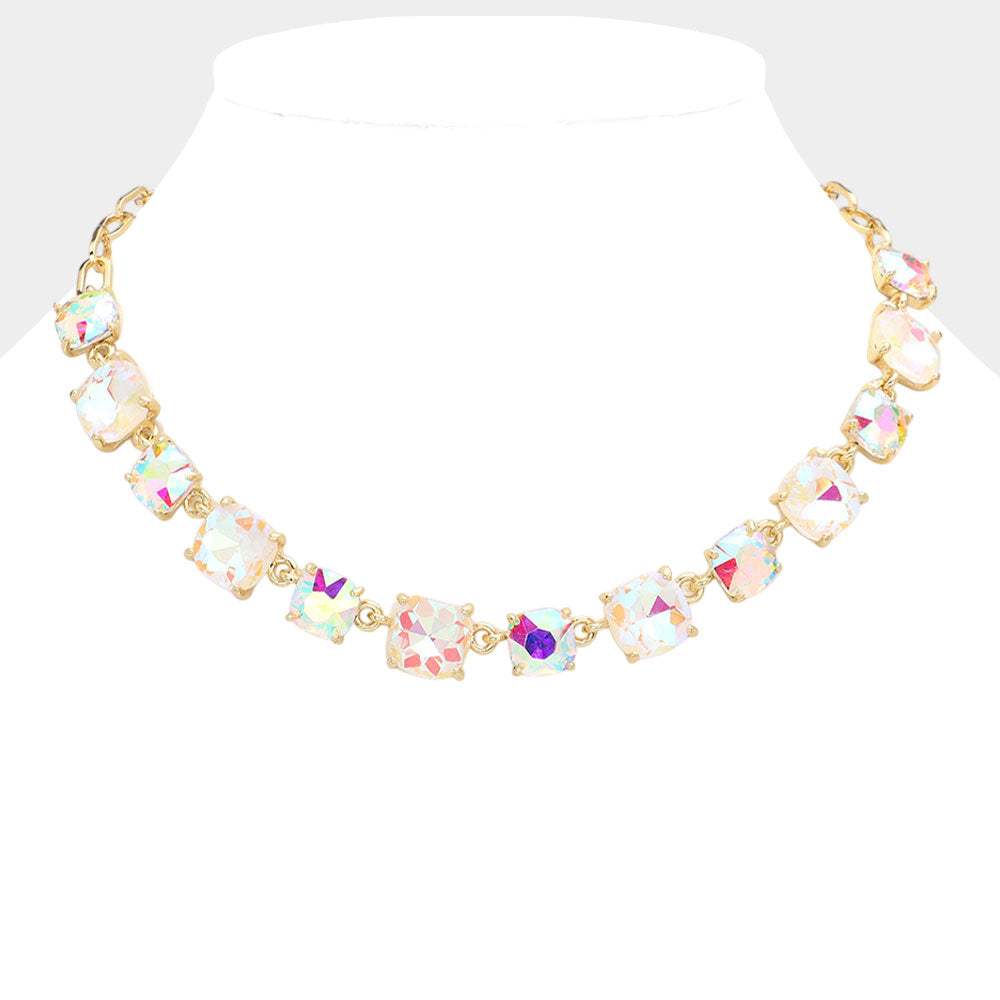 Cushion Square Stone Link Evening Necklace - Madeline Love - Flyclothing LLC