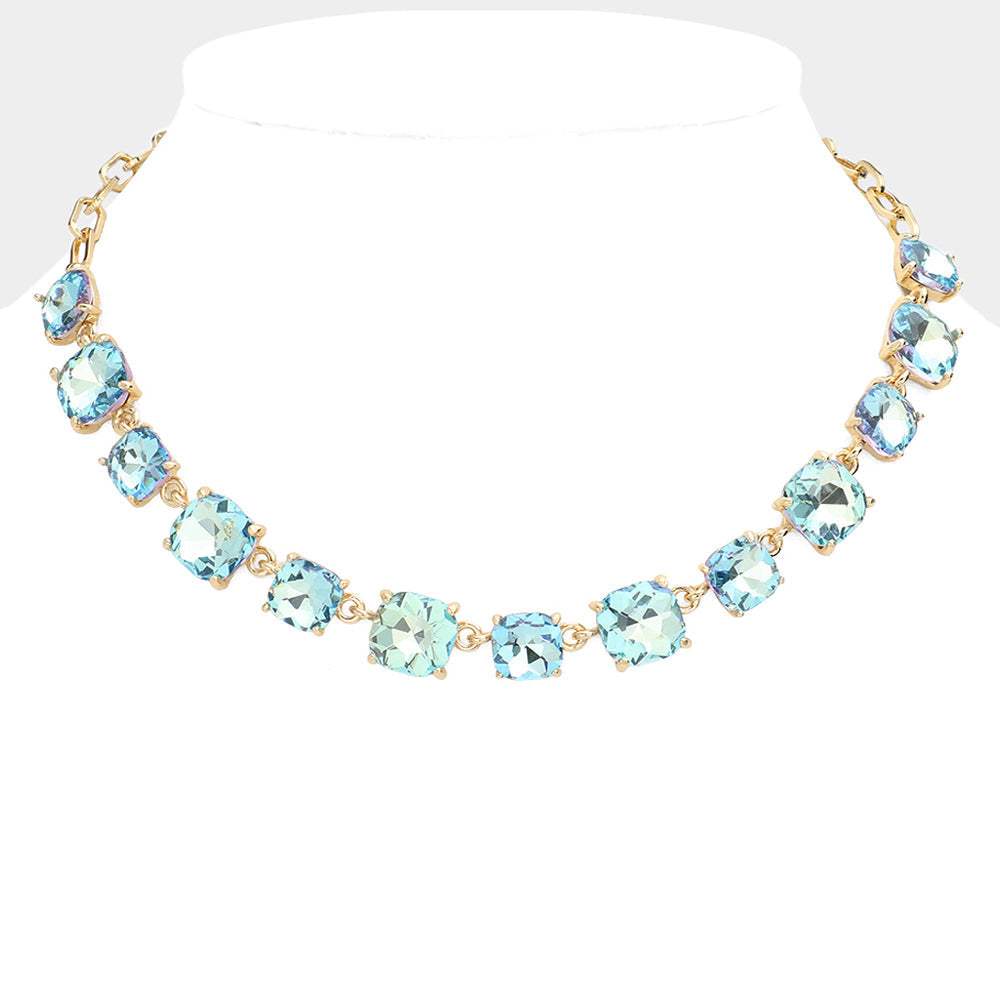 Cushion Square Stone Link Evening Necklace - Madeline Love - Flyclothing LLC