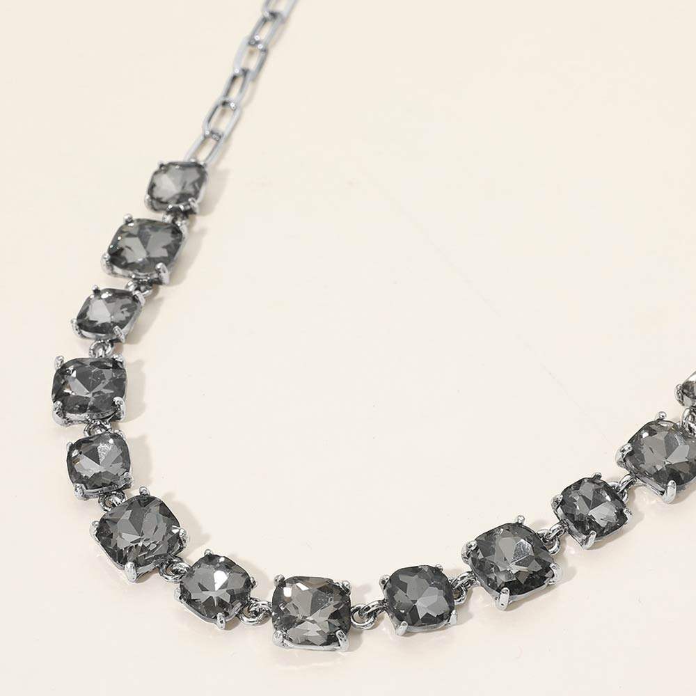 Cushion Square Stone Link Evening Necklace - Madeline Love - Flyclothing LLC