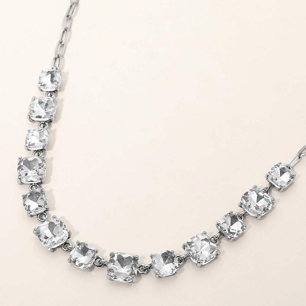 Cushion Square Stone Link Evening Necklace - Madeline Love - Flyclothing LLC