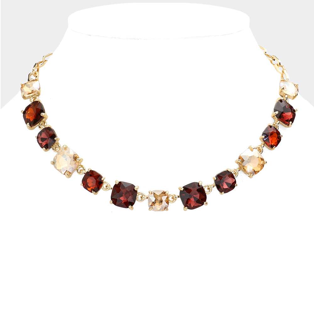Cushion Square Stone Link Evening Necklace - Madeline Love - Flyclothing LLC