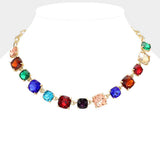 Cushion Square Stone Link Evening Necklace - Madeline Love - Flyclothing LLC