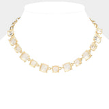 Cushion Square Stone Link Evening Necklace - Madeline Love - Flyclothing LLC